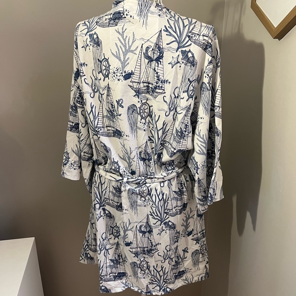 Women’s Vera Bradley Blue And White Nautical Print Cotton Robe Size L/XL - Picture 3 of 3